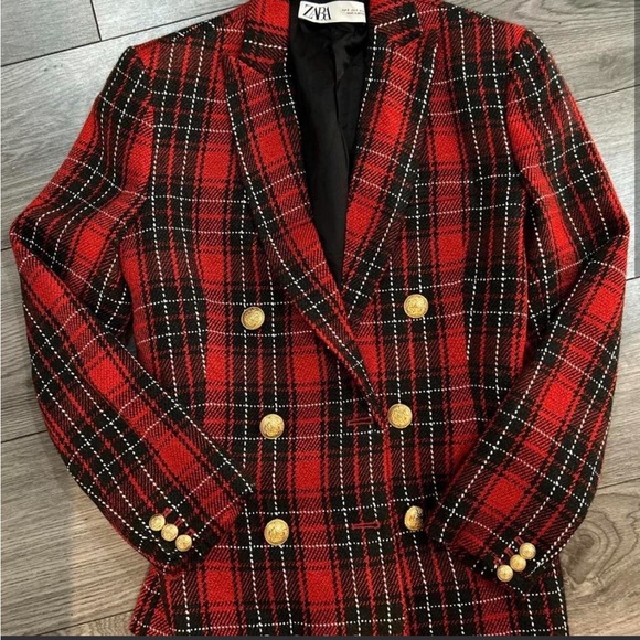Zara Red and Black Plaid Blazer - Picture 2 of 3